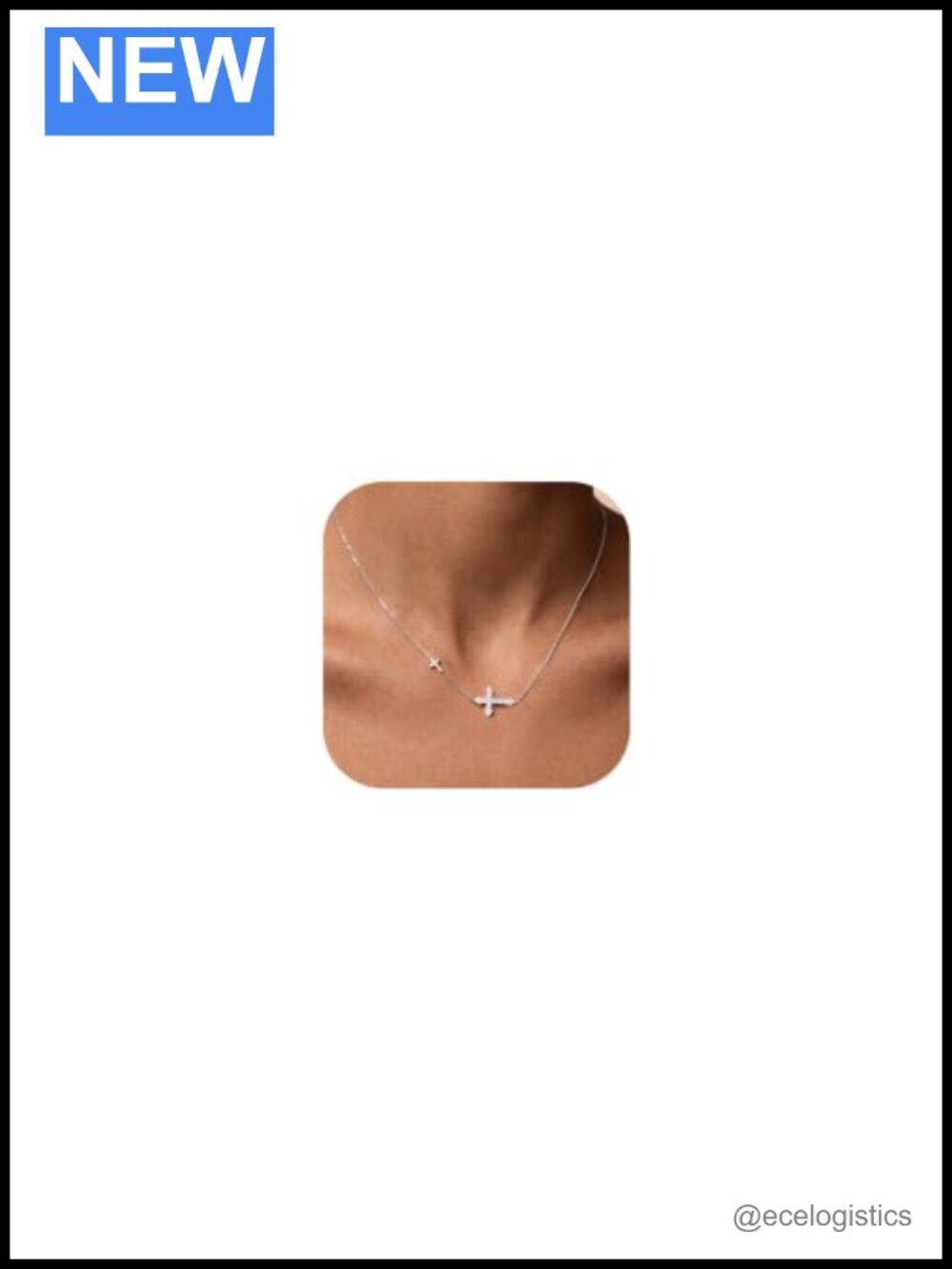 Moissanite Sideway Cross Necklace Sterling Silver 14K Gold Vermeil